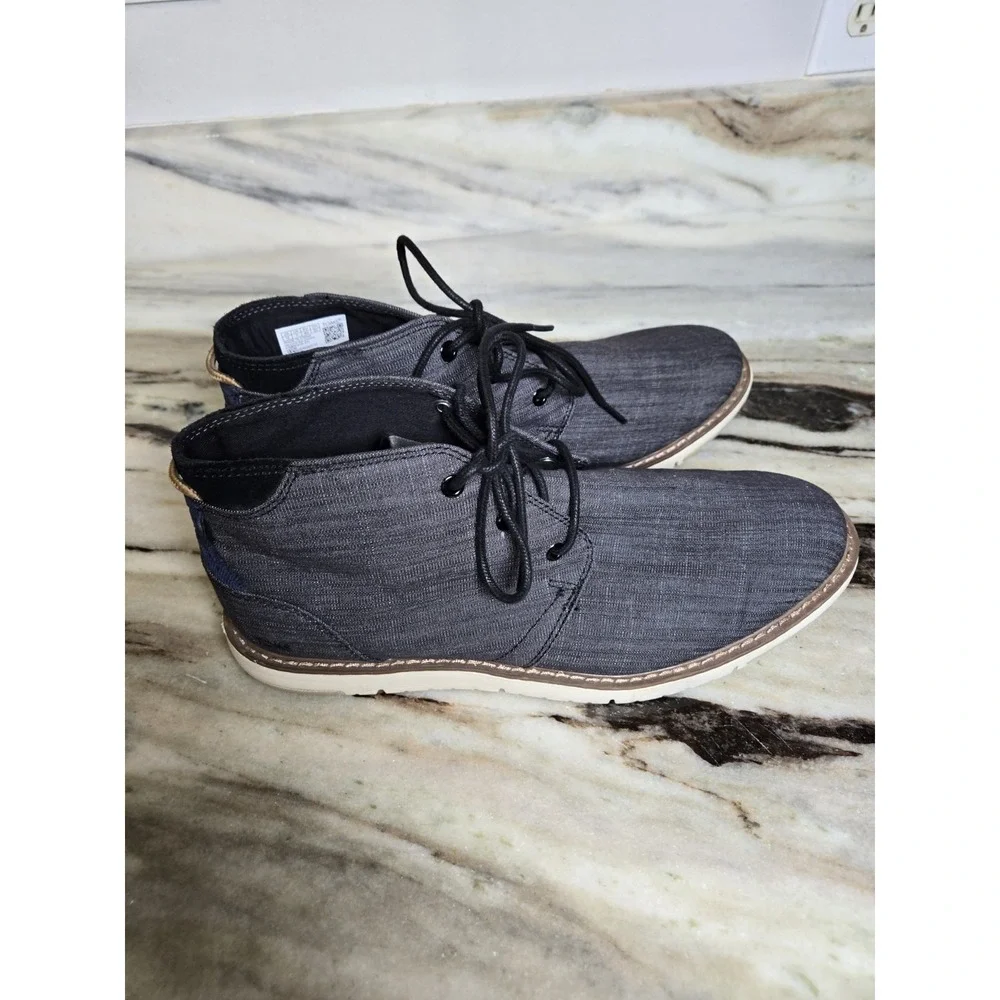 TOMS men BootNavi Chukka Black‎ Crosshatch Denim 11 color dark gray booties